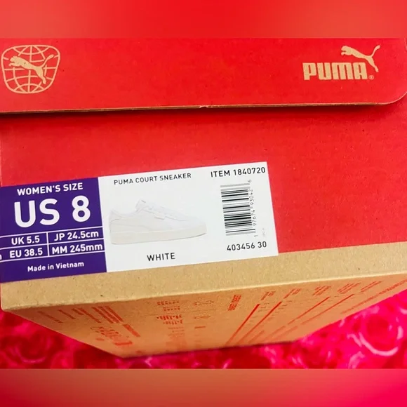 New Puma Women's White and Gold court Sneakers Size 8 - Picture 8 of 11